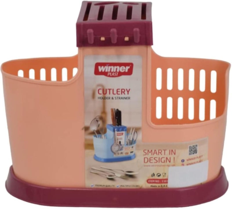 حامل أدوات المطبخ بثلاثة فتحات - حامل ملاعق بلاستيكي بقاعدة تصريف وخطافات، حامل مقاوم للحرارة للطهي والتقديم والحفاظ على نظافة أسطح العمل